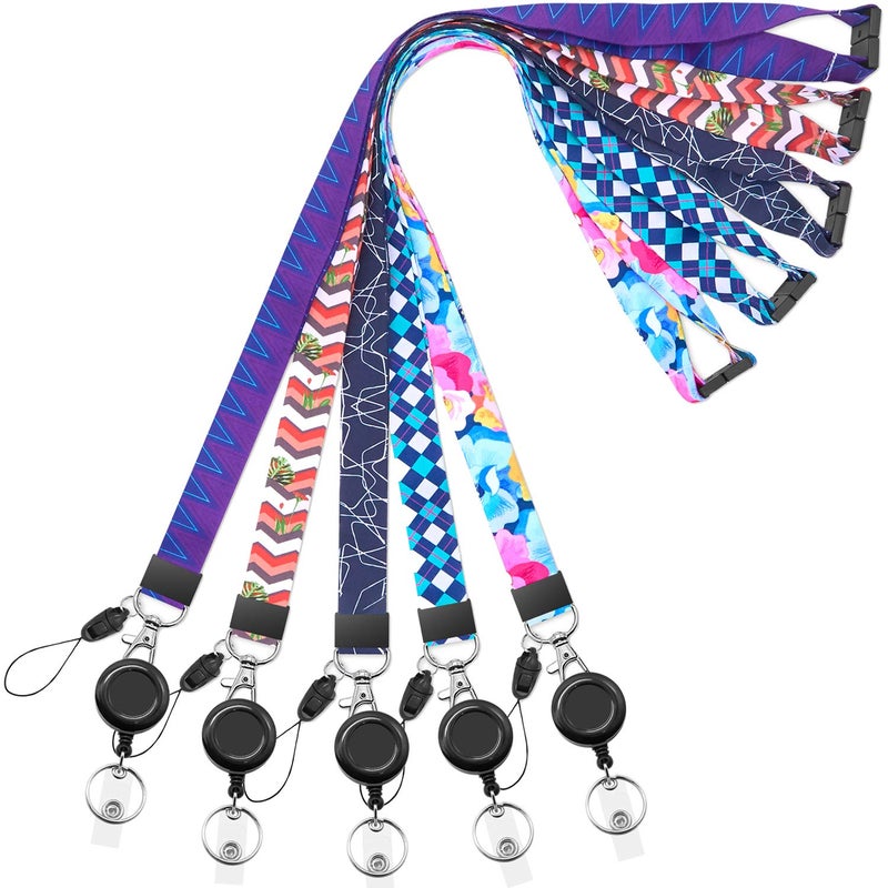 YOUOWO 5 Pack Breakaway Safety Quick Release Neck Cruise Lanyards with Retractable Badge Reel for Office ID Badges Holder Women Kids Keys - Image 1